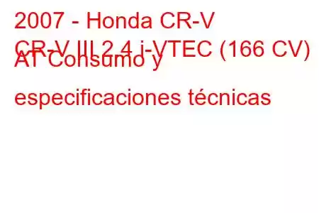 2007 - Honda CR-V
CR-V III 2.4 i-VTEC (166 CV) AT Consumo y especificaciones técnicas