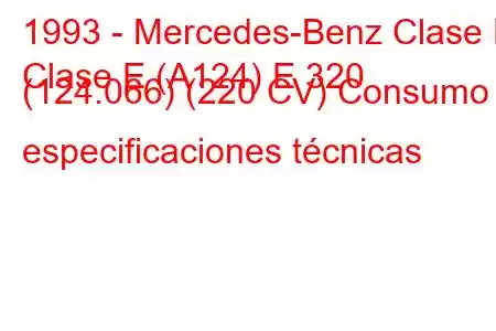 1993 - Mercedes-Benz Clase E
Clase E (A124) E 320 (124.066) (220 CV) Consumo y especificaciones técnicas