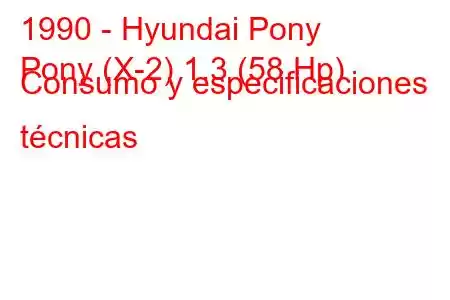 1990 - Hyundai Pony
Pony (X-2) 1.3 (58 Hp) Consumo y especificaciones técnicas