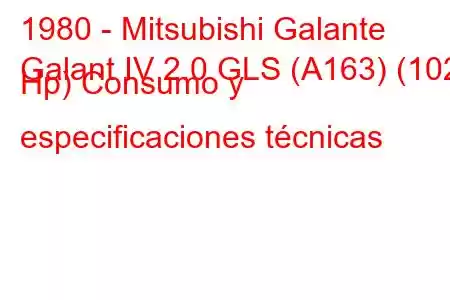 1980 - Mitsubishi Galante
Galant IV 2.0 GLS (A163) (102 Hp) Consumo y especificaciones técnicas