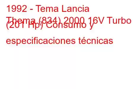 1992 - Tema Lancia
Thema (834) 2000 16V Turbo (201 Hp) Consumo y especificaciones técnicas