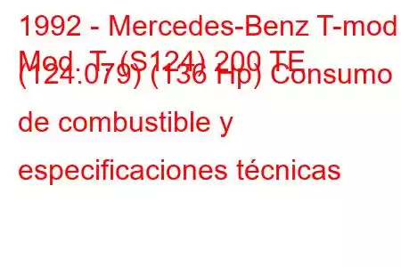 1992 - Mercedes-Benz T-mod.
Mod. T. (S124) 200 TE (124.079) (136 Hp) Consumo de combustible y especificaciones técnicas