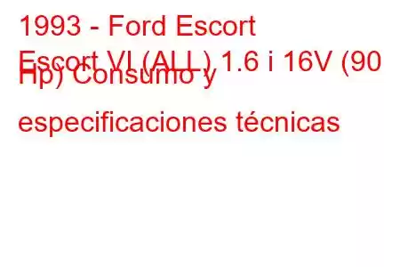 1993 - Ford Escort
Escort VI (ALL) 1.6 i 16V (90 Hp) Consumo y especificaciones técnicas