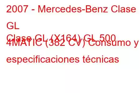 2007 - Mercedes-Benz Clase GL
Clase GL (X164) GL 500 4MATIC (382 CV) Consumo y especificaciones técnicas