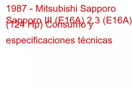 1987 - Mitsubishi Sapporo
Sapporo III (E16A) 2.3 (E16A) (124 Hp) Consumo y especificaciones técnicas