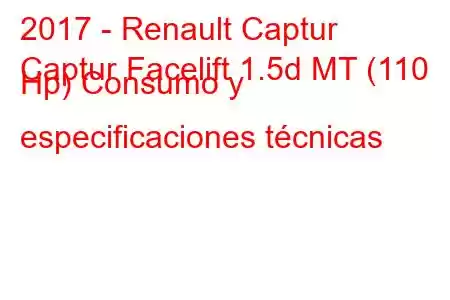 2017 - Renault Captur
Captur Facelift 1.5d MT (110 Hp) Consumo y especificaciones técnicas