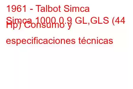 1961 - Talbot Simca
Simca 1000 0.9 GL,GLS (44 Hp) Consumo y especificaciones técnicas