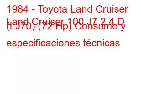 1984 - Toyota Land Cruiser
Land Cruiser 100 J7 2.4 D (LJ70) (72 Hp) Consumo y especificaciones técnicas