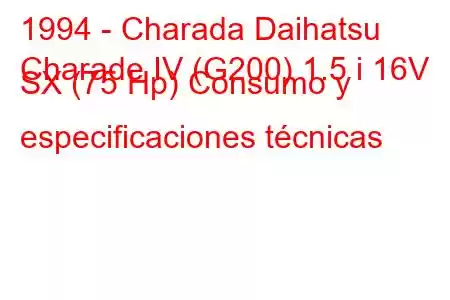 1994 - Charada Daihatsu
Charade IV (G200) 1.5 i 16V SX (75 Hp) Consumo y especificaciones técnicas