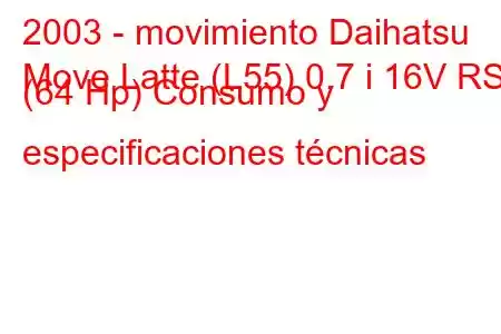 2003 - movimiento Daihatsu
Move Latte (L55) 0.7 i 16V RS (64 Hp) Consumo y especificaciones técnicas