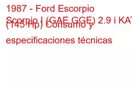 1987 - Ford Escorpio
Scorpio I (GAE,GGE) 2.9 i KAT (145 Hp) Consumo y especificaciones técnicas