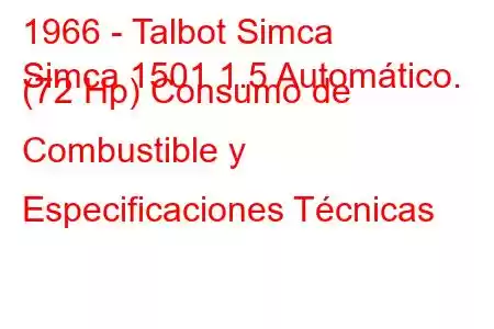 1966 - Talbot Simca
Simca 1501 1.5 Automático. (72 Hp) Consumo de Combustible y Especificaciones Técnicas