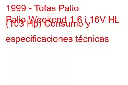 1999 - Tofas Palio
Palio Weekend 1.6 i 16V HL (103 Hp) Consumo y especificaciones técnicas