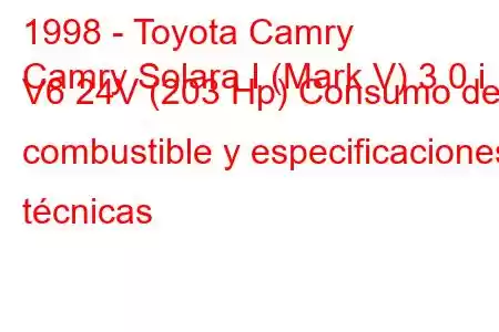 1998 - Toyota Camry
Camry Solara I (Mark V) 3.0 i V6 24V (203 Hp) Consumo de combustible y especificaciones técnicas