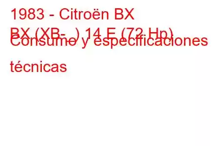 1983 - Citroën BX
BX (XB-_) 14 E (72 Hp) Consumo y especificaciones técnicas