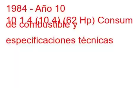 1984 - Año 10
10 1.4 (10.4) (62 Hp) Consumo de combustible y especificaciones técnicas