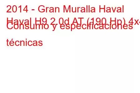 2014 - Gran Muralla Haval
Haval H9 2.0d AT (190 Hp) 4x4 Consumo y especificaciones técnicas