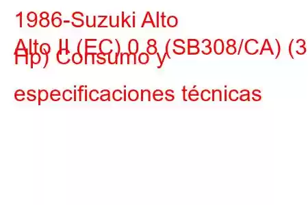 1986-Suzuki Alto
Alto II (EC) 0.8 (SB308/CA) (39 Hp) Consumo y especificaciones técnicas