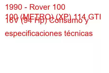 1990 - Rover 100
100 (METRO) (XP) 114 GTI 16V (94 Hp) Consumo y especificaciones técnicas