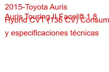 2015-Toyota Auris
Auris Touring II Facelift 1.8 Hybrid CVT (136 CV) Consumo y especificaciones técnicas