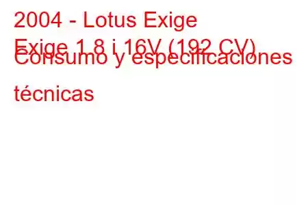 2004 - Lotus Exige
Exige 1.8 i 16V (192 CV) Consumo y especificaciones técnicas