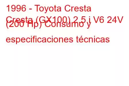 1996 - Toyota Cresta
Cresta (GX100) 2.5 i V6 24V (200 Hp) Consumo y especificaciones técnicas