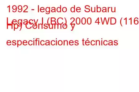 1992 - legado de Subaru
Legacy I (BC) 2000 4WD (116 Hp) Consumo y especificaciones técnicas