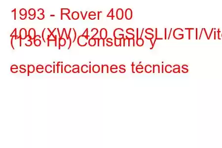 1993 - Rover 400
400 (XW) 420 GSI/SLI/GTI/Vite (136 Hp) Consumo y especificaciones técnicas