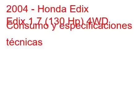 2004 - Honda Edix
Edix 1.7 (130 Hp) 4WD Consumo y especificaciones técnicas