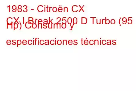 1983 - Citroën CX
CX I Break 2500 D Turbo (95 Hp) Consumo y especificaciones técnicas