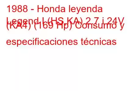 1988 - Honda leyenda
Legend I (HS,KA) 2.7 i 24V (KA4) (169 Hp) Consumo y especificaciones técnicas