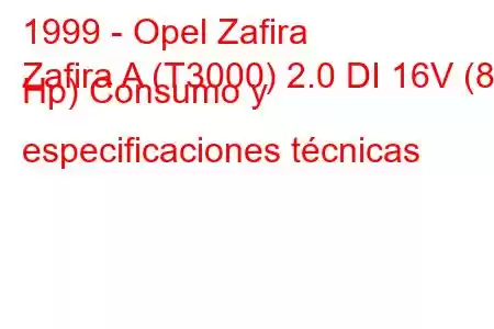 1999 - Opel Zafira
Zafira A (T3000) 2.0 DI 16V (82 Hp) Consumo y especificaciones técnicas