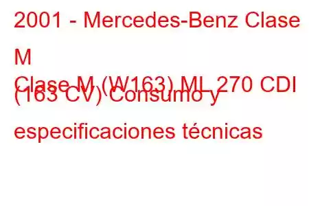 2001 - Mercedes-Benz Clase M
Clase M (W163) ML 270 CDI (163 CV) Consumo y especificaciones técnicas