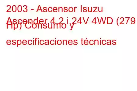 2003 - Ascensor Isuzu
Ascender 4.2 i 24V 4WD (279 Hp) Consumo y especificaciones técnicas