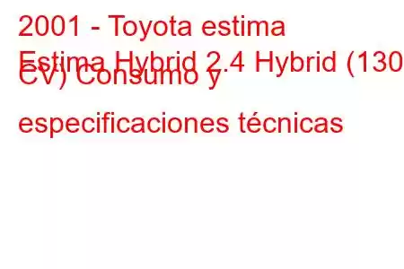 2001 - Toyota estima
Estima Hybrid 2.4 Hybrid (130 CV) Consumo y especificaciones técnicas