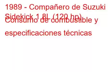 1989 - Compañero de Suzuki
Sidekick 1.8L (120 hp) Consumo de combustible y especificaciones técnicas