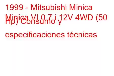 1999 - Mitsubishi Minica
Minica VI 0.7 i 12V 4WD (50 Hp) Consumo y especificaciones técnicas