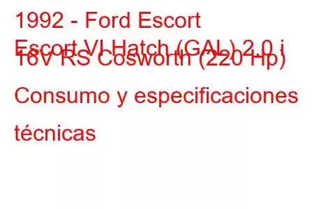 1992 - Ford Escort
Escort VI Hatch (GAL) 2.0 i 16V RS Cosworth (220 Hp) Consumo y especificaciones técnicas