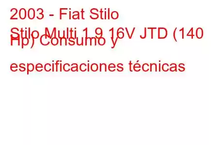 2003 - Fiat Stilo
Stilo Multi 1.9 16V JTD (140 Hp) Consumo y especificaciones técnicas