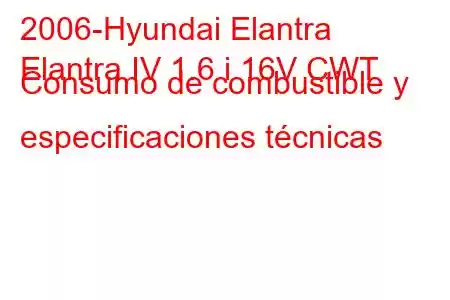 2006-Hyundai Elantra
Elantra IV 1.6 i 16V CWT Consumo de combustible y especificaciones técnicas