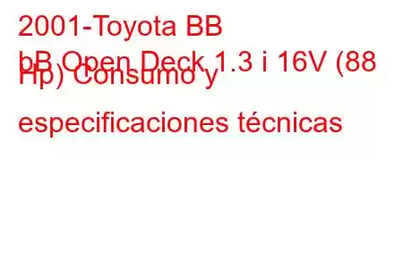 2001-Toyota BB
bB Open Deck 1.3 i 16V (88 Hp) Consumo y especificaciones técnicas