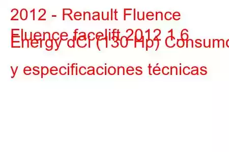 2012 - Renault Fluence
Fluence facelift 2012 1.6 Energy dCi (130 Hp) Consumo y especificaciones técnicas