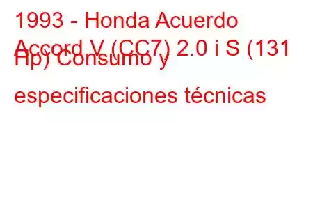 1993 - Honda Acuerdo
Accord V (CC7) 2.0 i S (131 Hp) Consumo y especificaciones técnicas