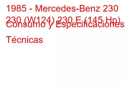 1985 - Mercedes-Benz 230
230 (W124) 230 E (145 Hp) Consumo y Especificaciones Técnicas