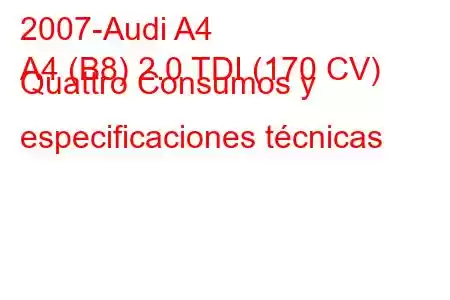 2007-Audi A4
A4 (B8) 2.0 TDI (170 CV) Quattro Consumos y especificaciones técnicas