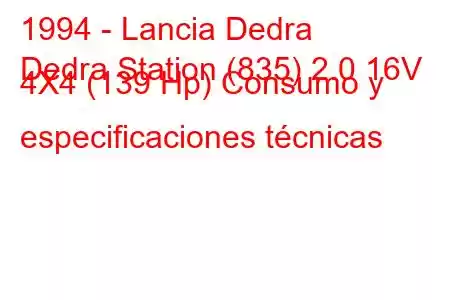 1994 - Lancia Dedra
Dedra Station (835) 2.0 16V 4X4 (139 Hp) Consumo y especificaciones técnicas