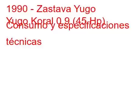 1990 - Zastava Yugo
Yugo Koral 0.9 (45 Hp) Consumo y especificaciones técnicas