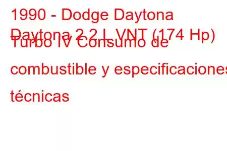 1990 - Dodge Daytona
Daytona 2.2 L VNT (174 Hp) Turbo IV Consumo de combustible y especificaciones técnicas