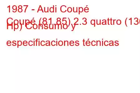 1987 - Audi Coupé
Coupé (81.85) 2.3 quattro (136 Hp) Consumo y especificaciones técnicas