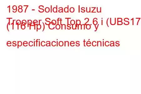 1987 - Soldado Isuzu
Trooper Soft Top 2.6 i (UBS17) (116 Hp) Consumo y especificaciones técnicas